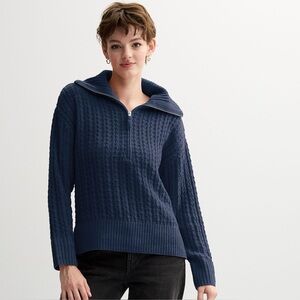 Pink Republic Juniors Small Dark Blue Chenille Tunic Quarter Zip